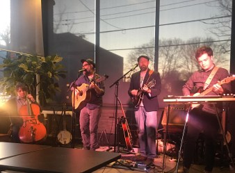Goodnight Blue Moon aptly performing as the sun sets over Nicoll Street. Goodnight Blue Moon aptly performing as the sun sets over Nicoll Street.